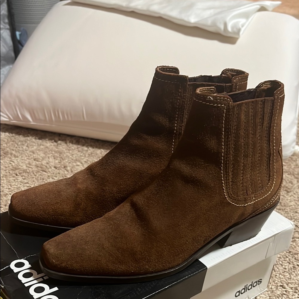 Zara Women’s Brown Suede Squared Toe Chelsea Boots